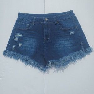 Women's Mid Rise Shorts Frayed Raw Hem Ripped Denim Jean Shorts LC786044 Size L